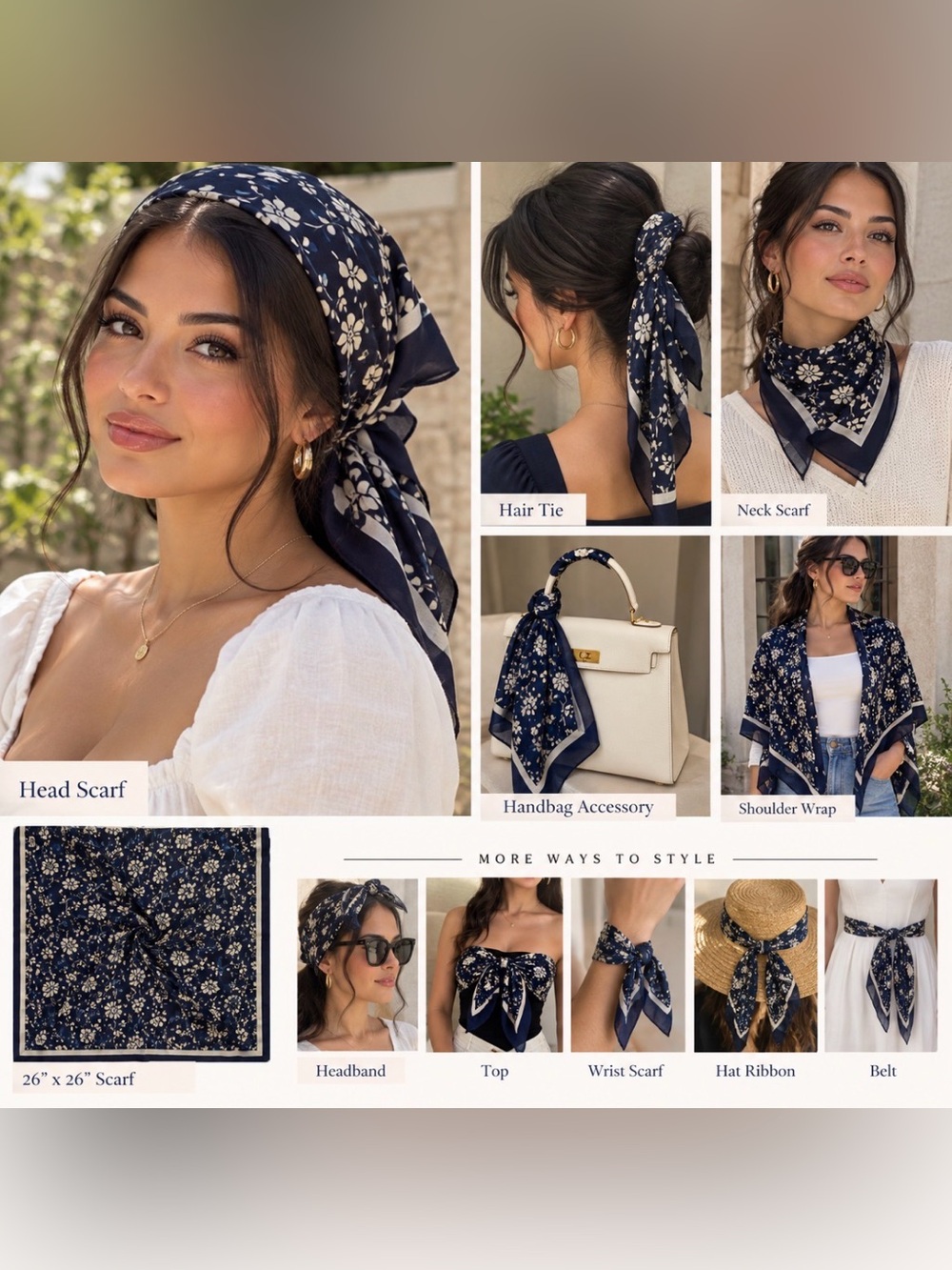 Floral Navy and White Scarf